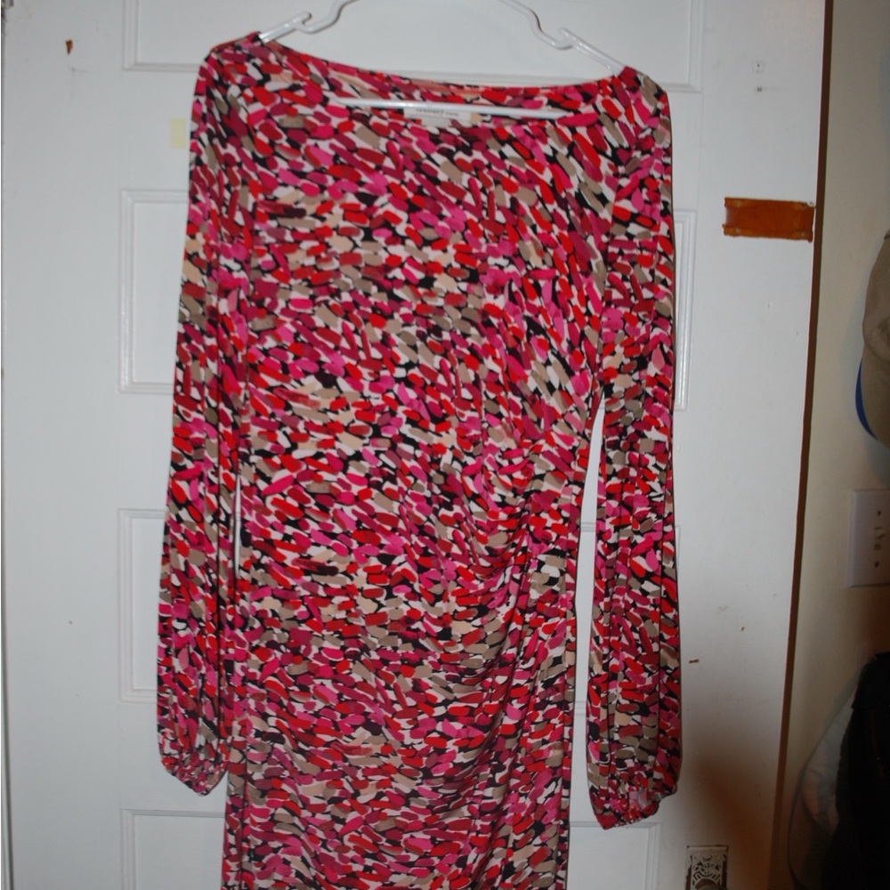 Laundry by Design Red and Pink Bodycon Dress with Bishop Sleeves